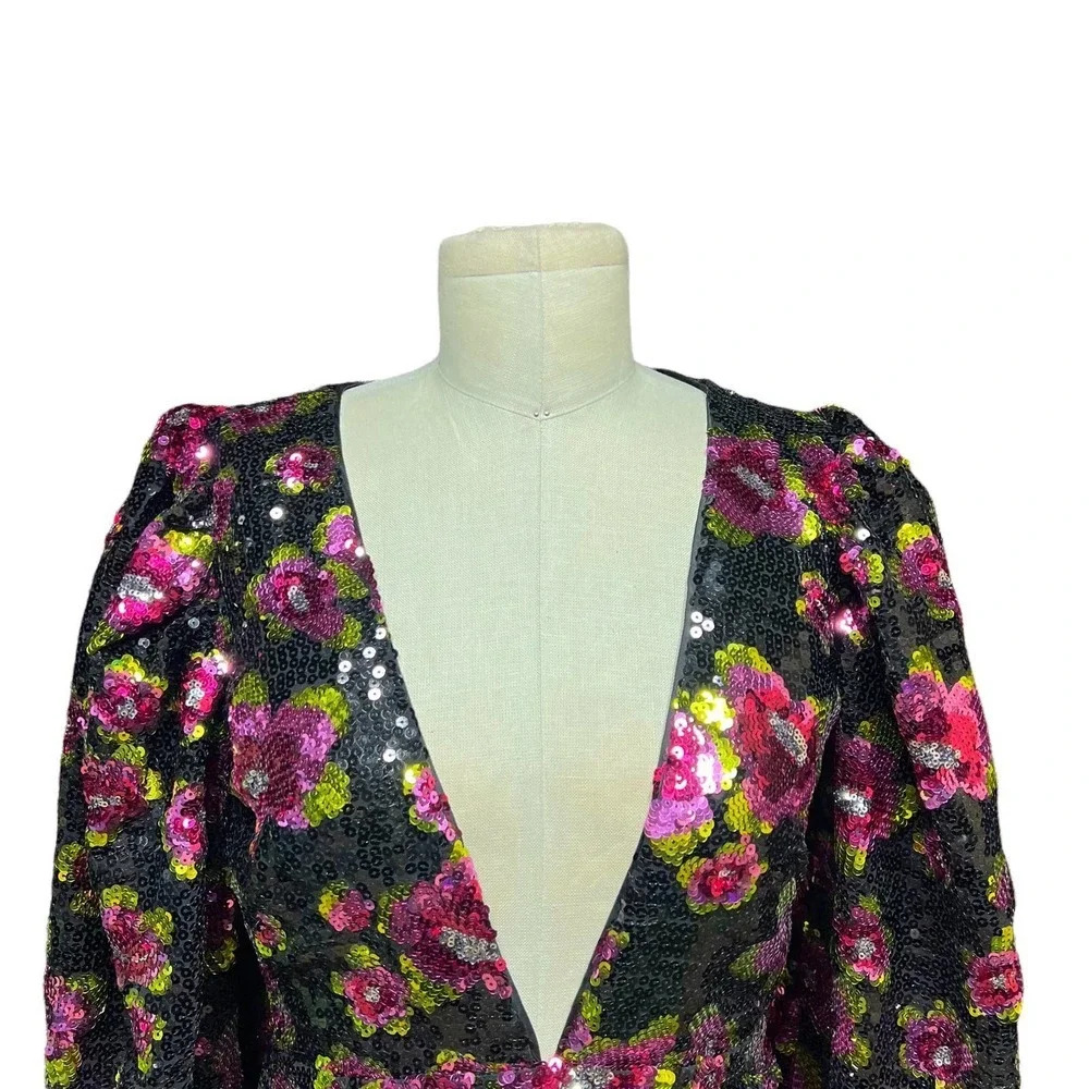 For Love & Lemons‎ Morrison Mini Dahlia Floral Dress Black Sequin Size XS - Picture 3 of 13